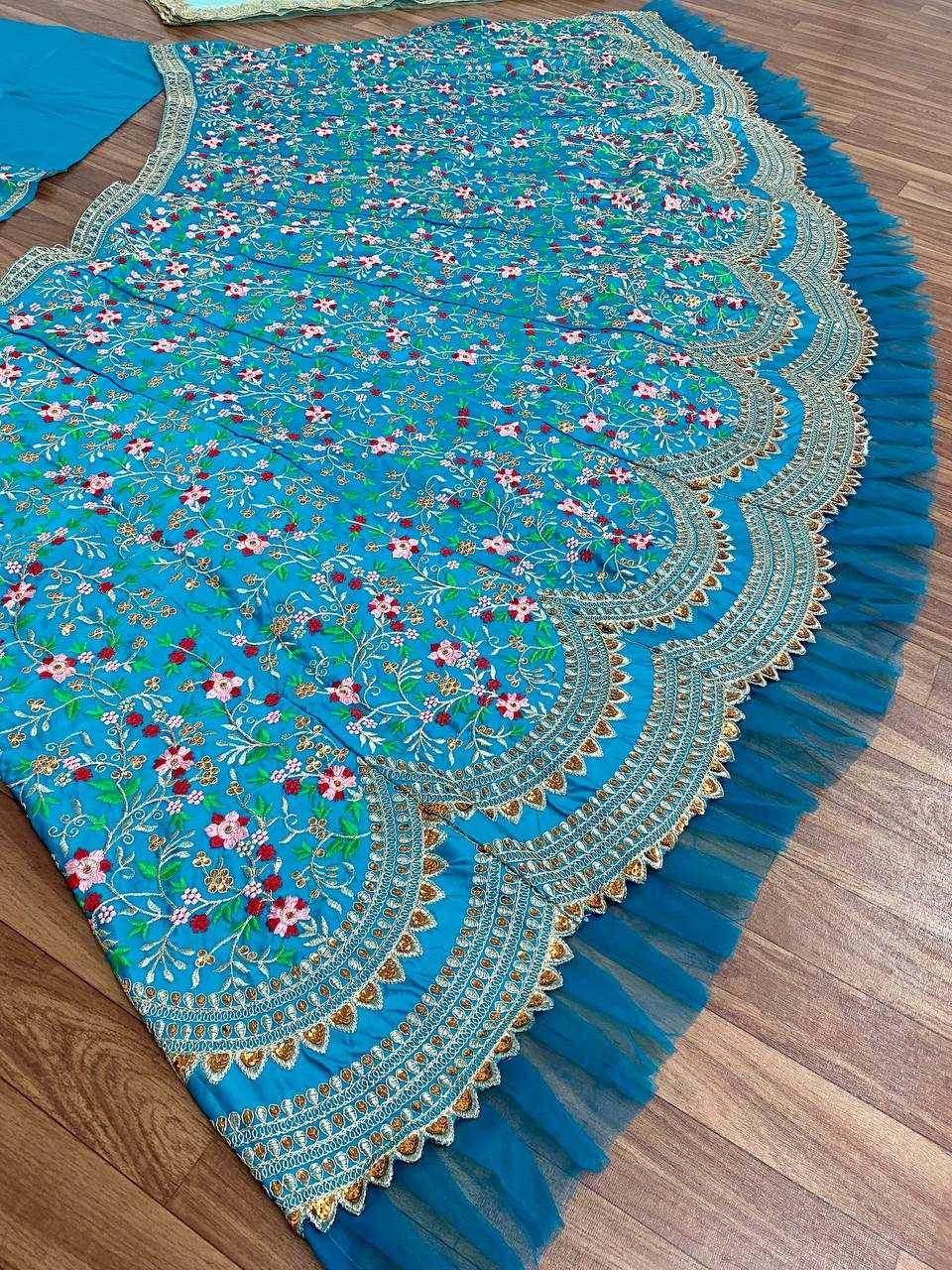Satin Silk Embroidered Blue Lehenga - MYLUXURY LANE ENTERPRISE